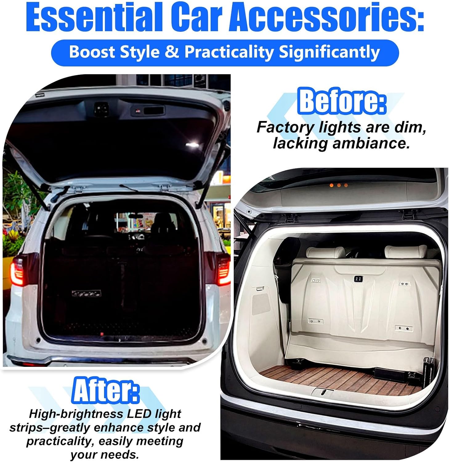 JSCARLIFE LED Car Trunk Light Strip (13FT/4M) - High-Brightness Universal Waterproof Car Boot Lighting with Delay Shutoff, Flexible Silicone Design for SUV/Sedan/Pickup (White)