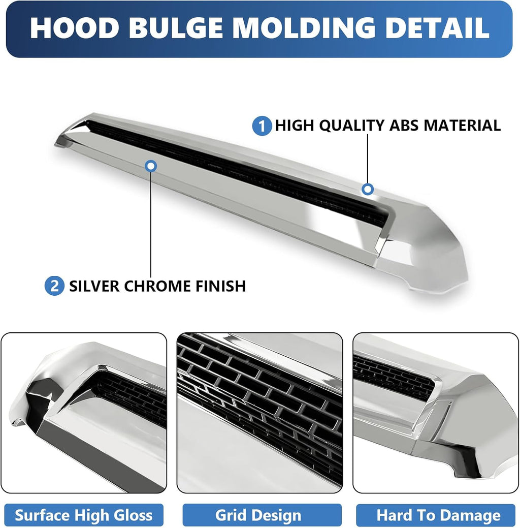 Front Upper Hood Bulge Molding Grille Trim Compatible with 2014-2021 Toyota Tundra Hood Scoop Grill Trim Hood Molding Replacement for 76180-0C030 (Chrome)