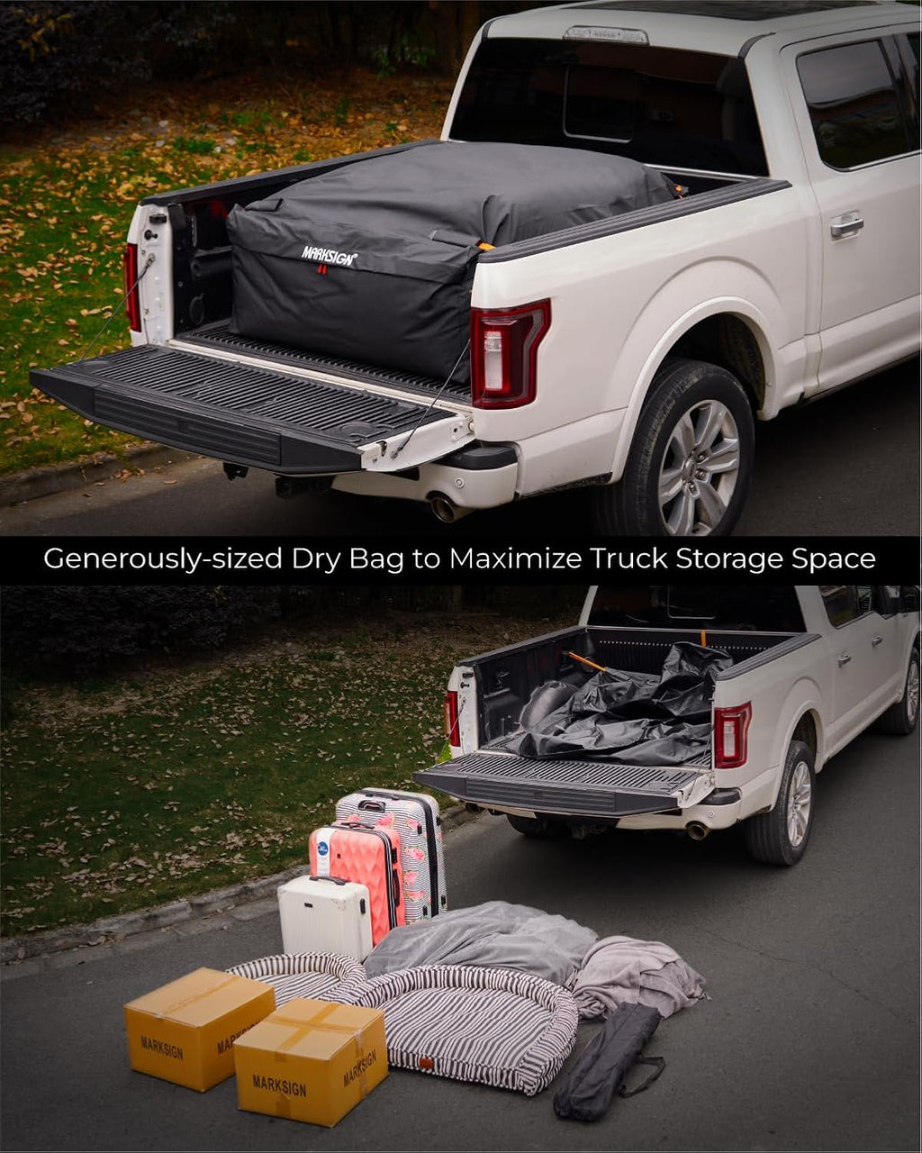 Truck Bed Cargo Bag, 26 Cubic Feet 100% Waterproof Cargo Bag for Truck Bed, Heavy Duty Pickup Storage Bag Fits Any Truck Size with Built-in 4 Tie Down Straps, Packing Bag (51''x40''x22'')