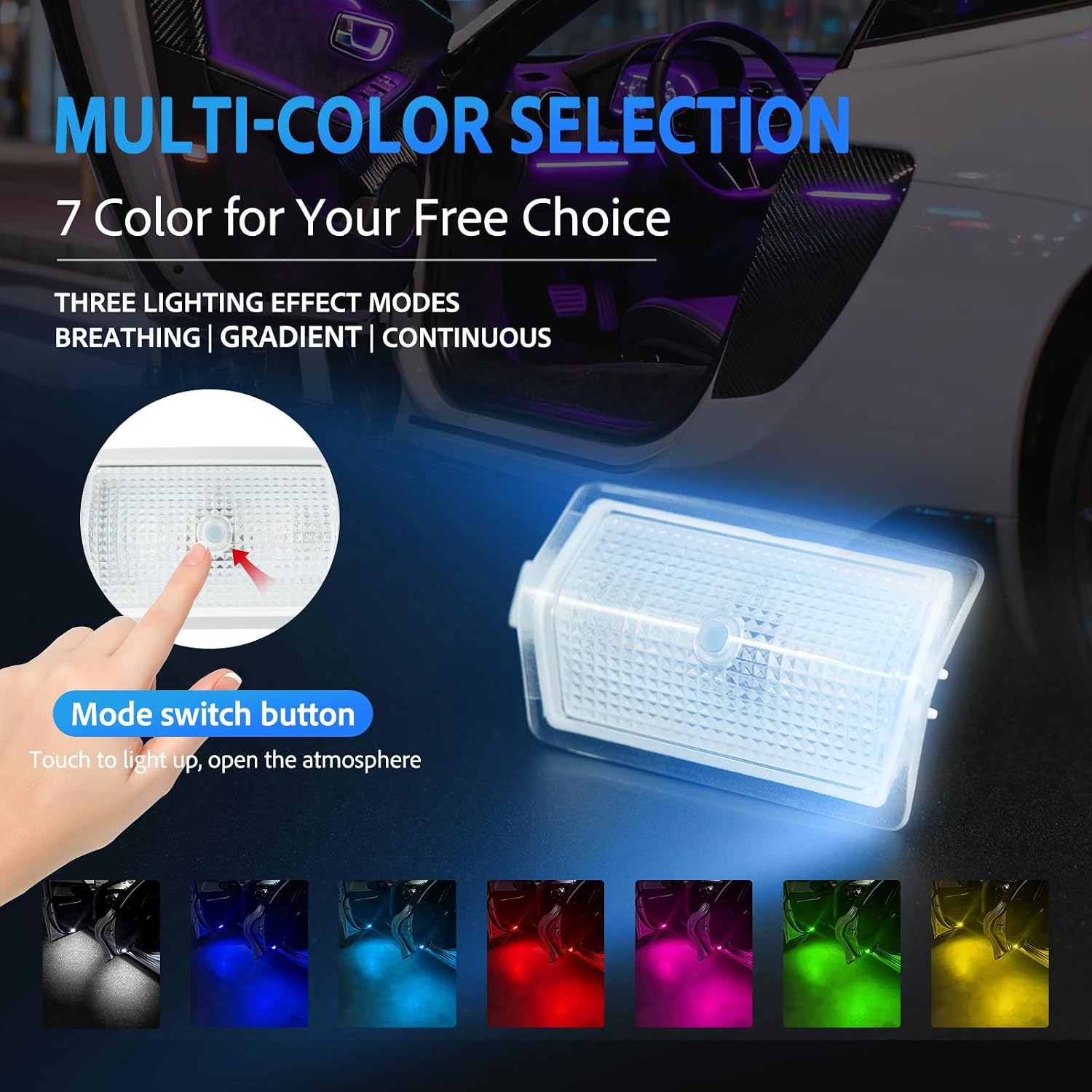 SANRILY 4Pcs Car Door Welcome Lights Fit for Benz EQC 2018-2022 G A C E Class W167 W213 GLA GLC GLE Wireless Car Door Step Welcome Lights Shadow Lights (7 Color Lights)