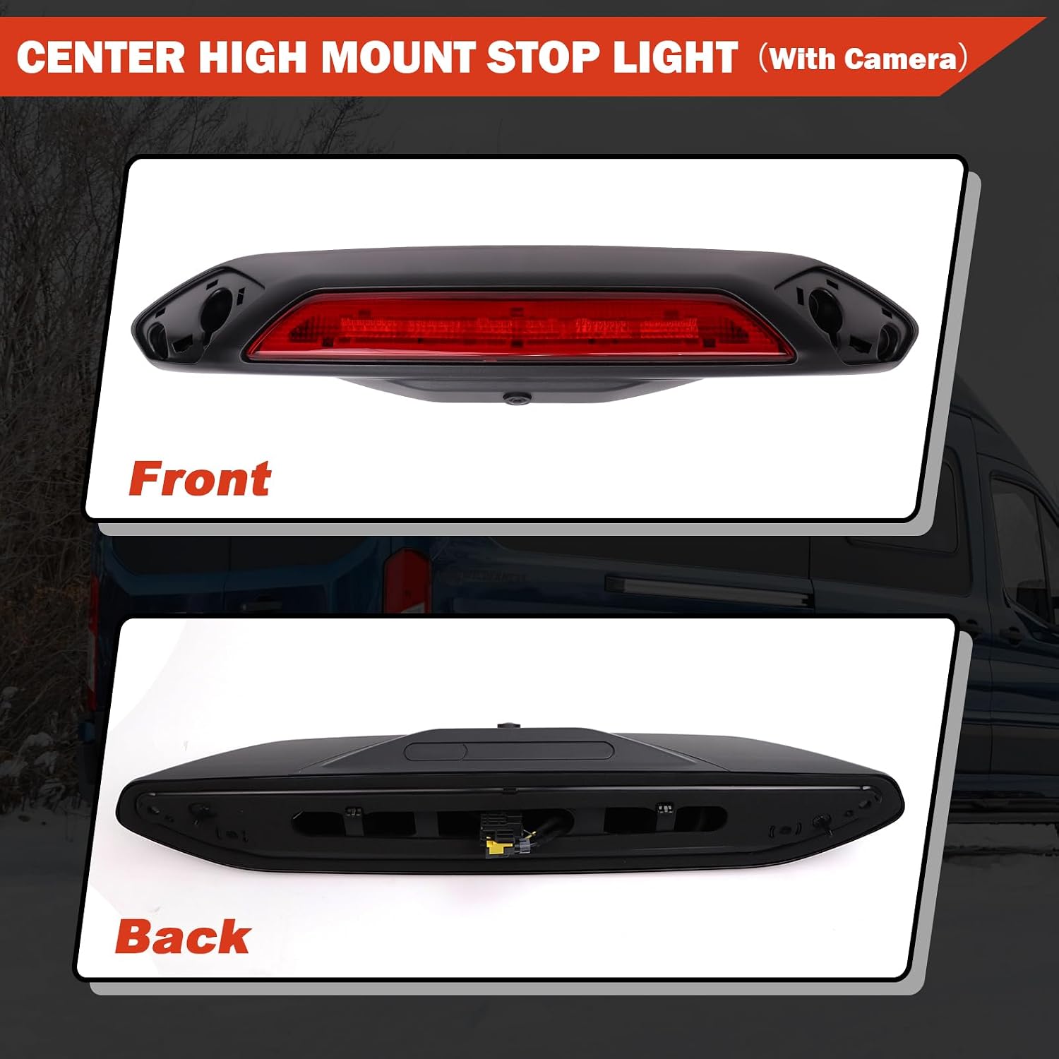 LK4Z13A613D Third Brake Light Assembly Center High Mount Stop Light （with camera） Compatible with Ford Transit 150, 250, 350 (SRW) 2020-2025 3rd Brake Light Replace NK4Z-13A613-K NK4Z-13A613-A