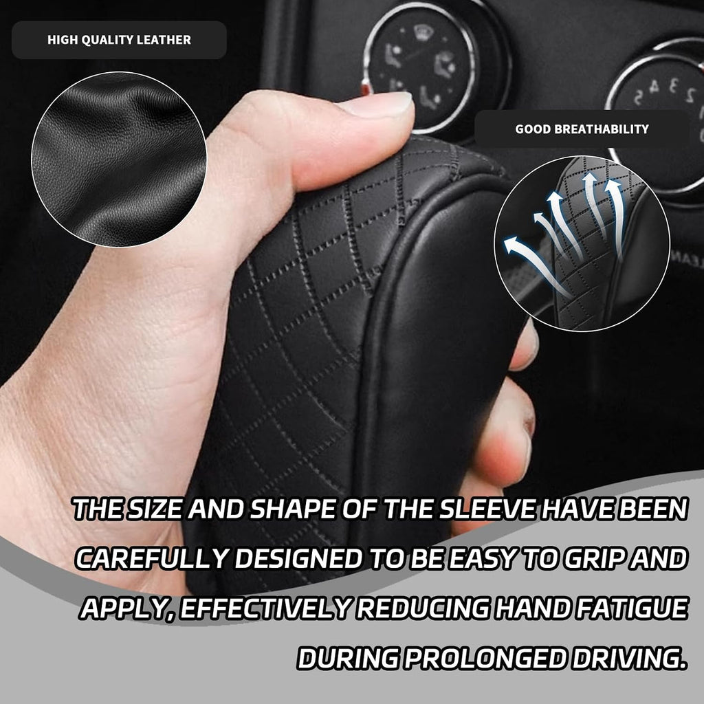 Car Shift Handle Transmission Knob Cover Accessories, Eco-Leather Car Shift Cover, Center Console Magic Tape Gear Lever Protector Universal for Most Cars(Black)
