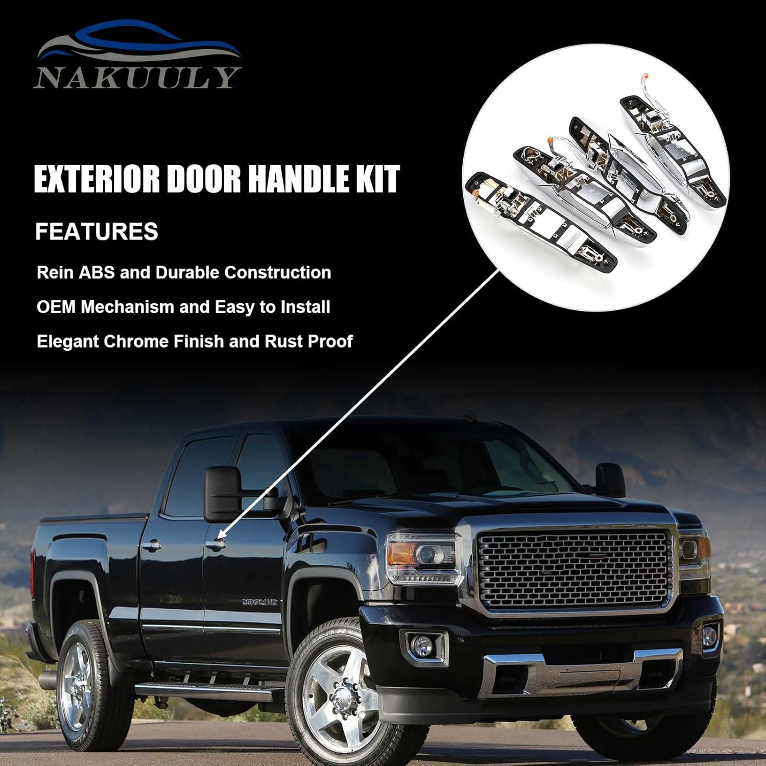 Exterior Chrome Door Handle 4 PCS Front Rear Driver & Passenger Compatible with 2007-2014 Cadillac Escalade Chevy Avalanche Silverado Suburban GMC Sierra Yukon OE # 22738722 22738721 20828258