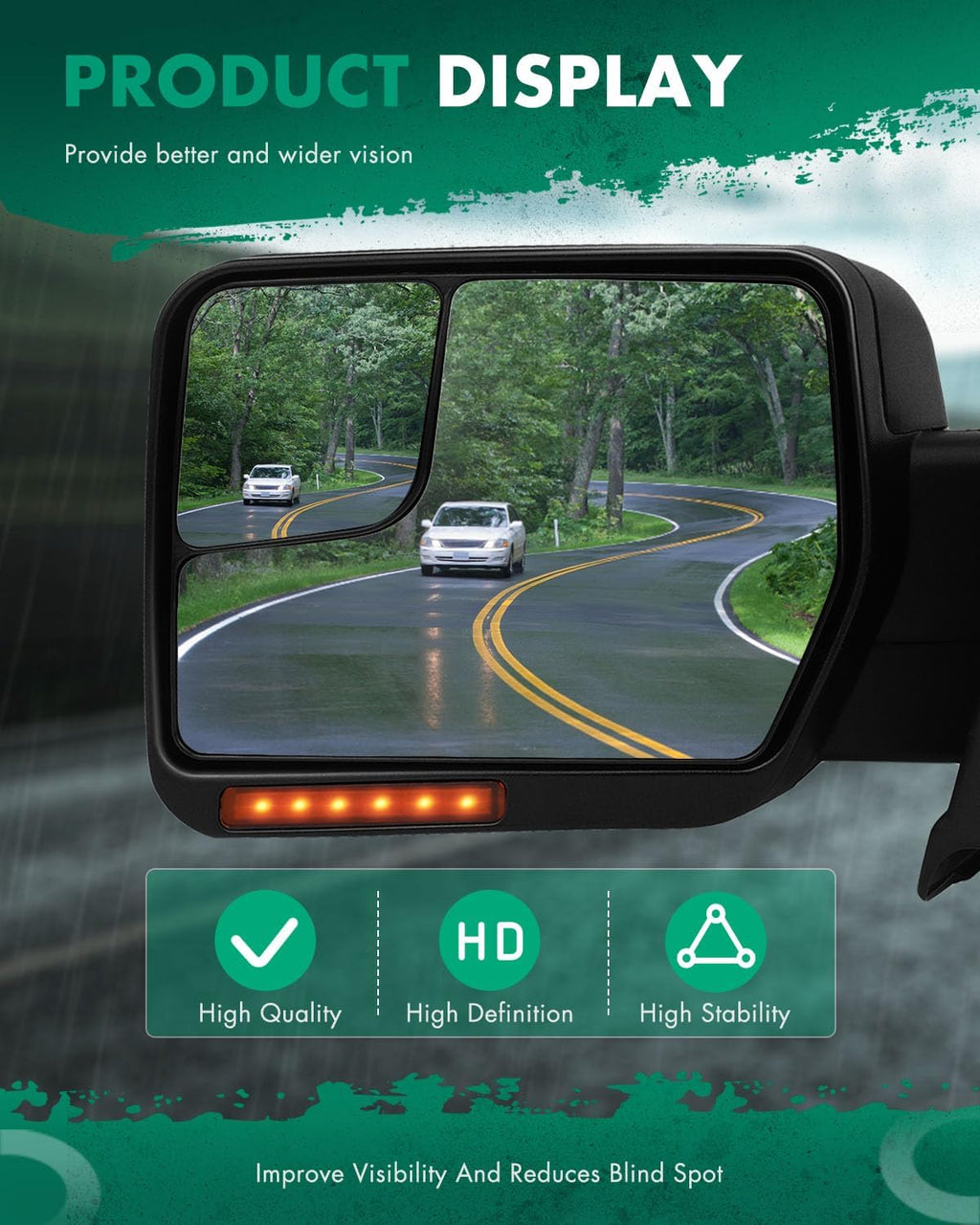 SCITOO fit for Ford for F150 Towing Mirror Reflector with Puddle Lights Black Rear View Mirror fit 2004-2014 for Ford for F150 with Turn Signal Power Control Heated Manual Folding(Driver Side)