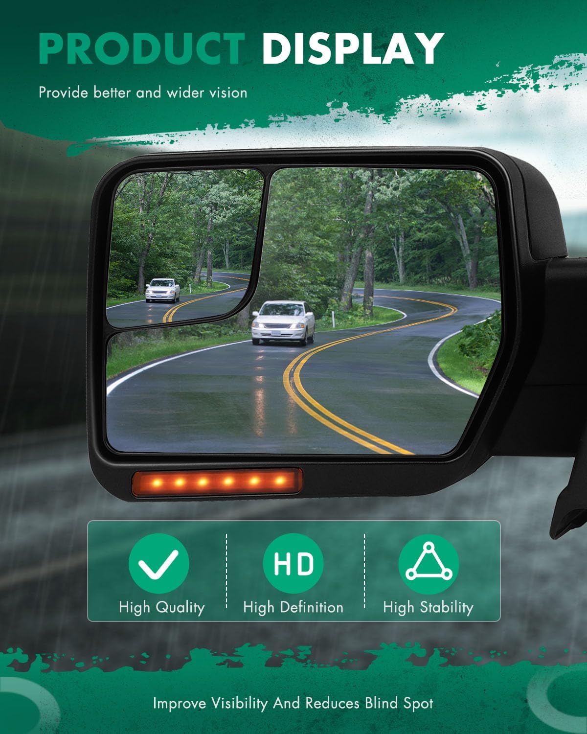 SCITOO fit for Ford for F150 Towing Mirror Reflector with Puddle Lights Black Rear View Mirror fit 2004-2014 for Ford for F150 with Turn Signal Power Control Heated Manual Folding(Driver Side)