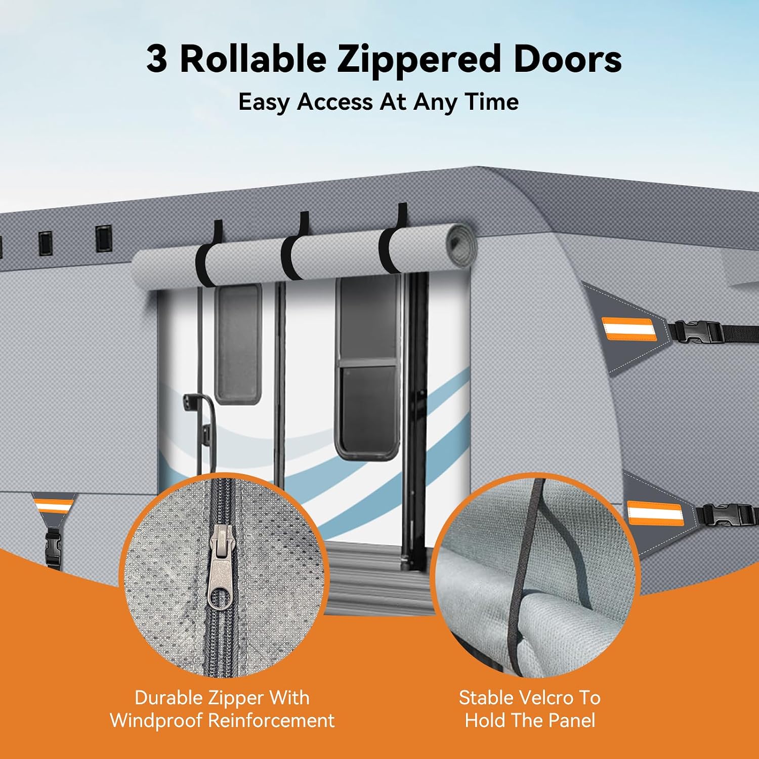 Travel Trailer Cover 30-33 FT, Heavy Duty 7-Layer RV Cover, Rip-Stop Camper Cover, Windproof with 5+2 Straps, UV & Snow Protection, Fits Rooftop A/C
