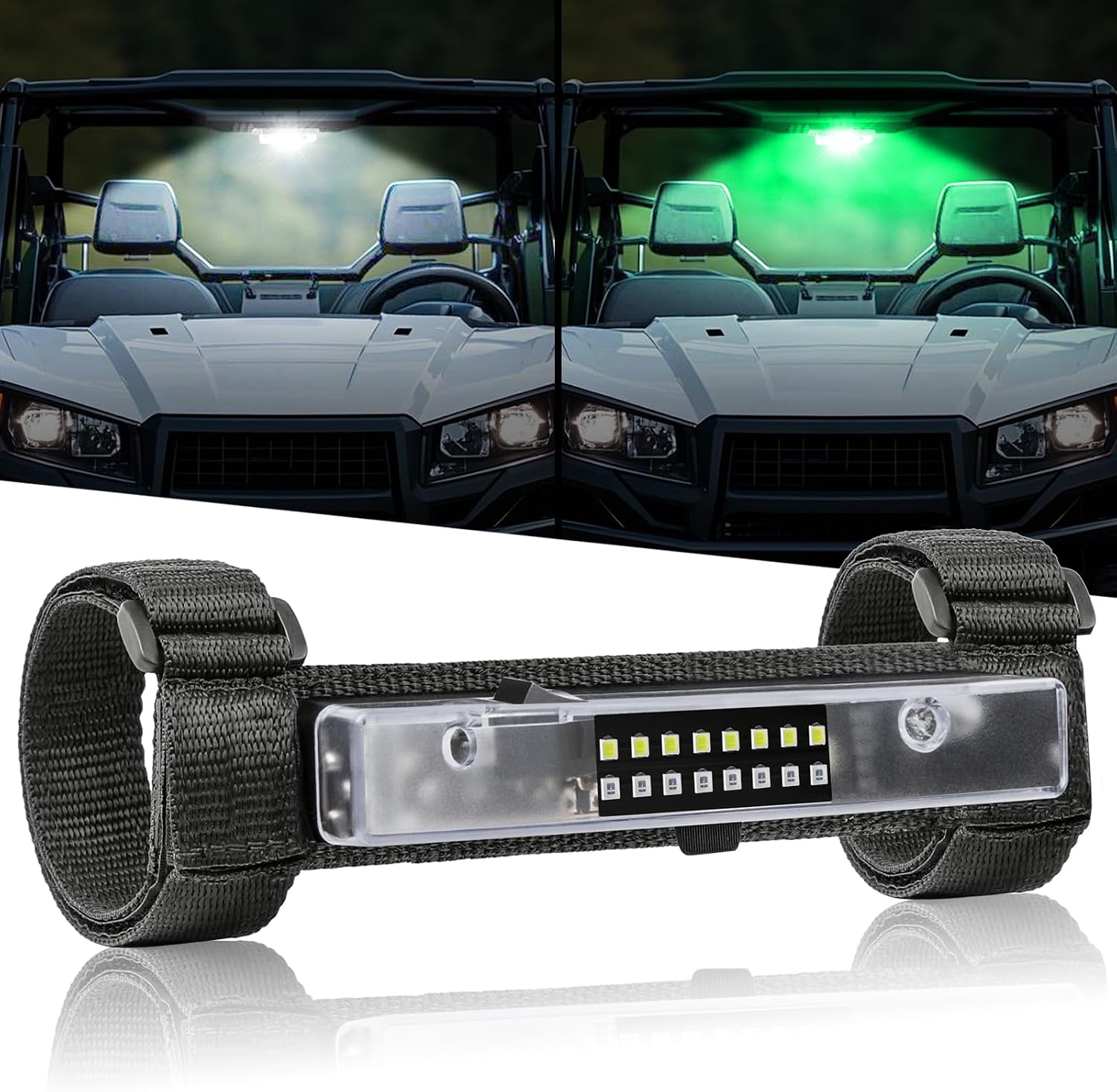 UTV Interior Dome Light with Switch, FASTCHOY AUTO Roll Bar Cage Mount Dome Light Battery Powered Universal Roll Bar Mount Lights for UTV ATV Side by Side Can-Am Polaris RZR - White/Green