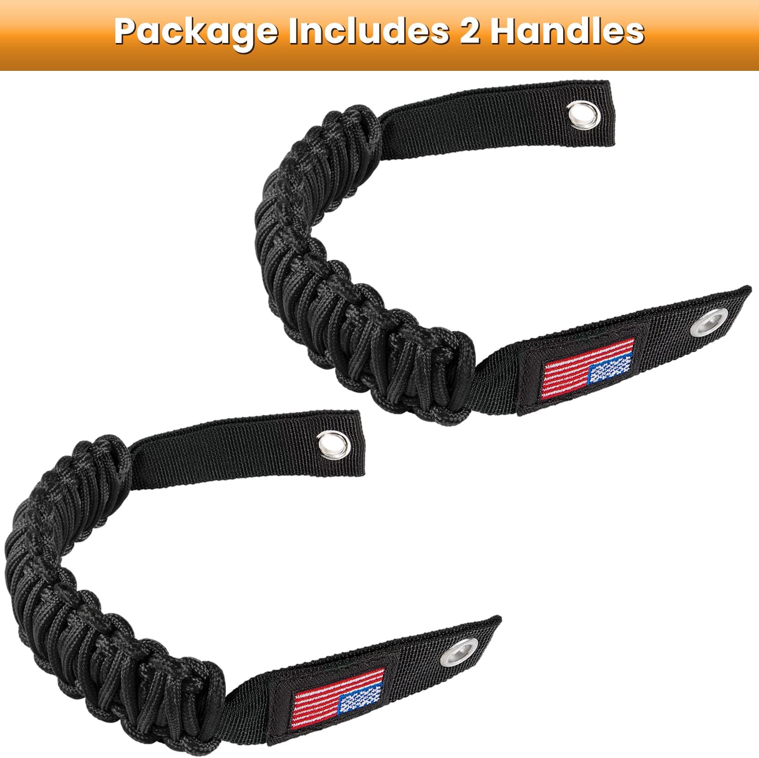 E-cowlboy Roll Bar Grab Handles Paracord Grip Handle for Ford Bronco 2021 2022 2023 2024 2-Door 4-Door Interior Accessories Premium Paracord US Flag (Black 2 Pack)
