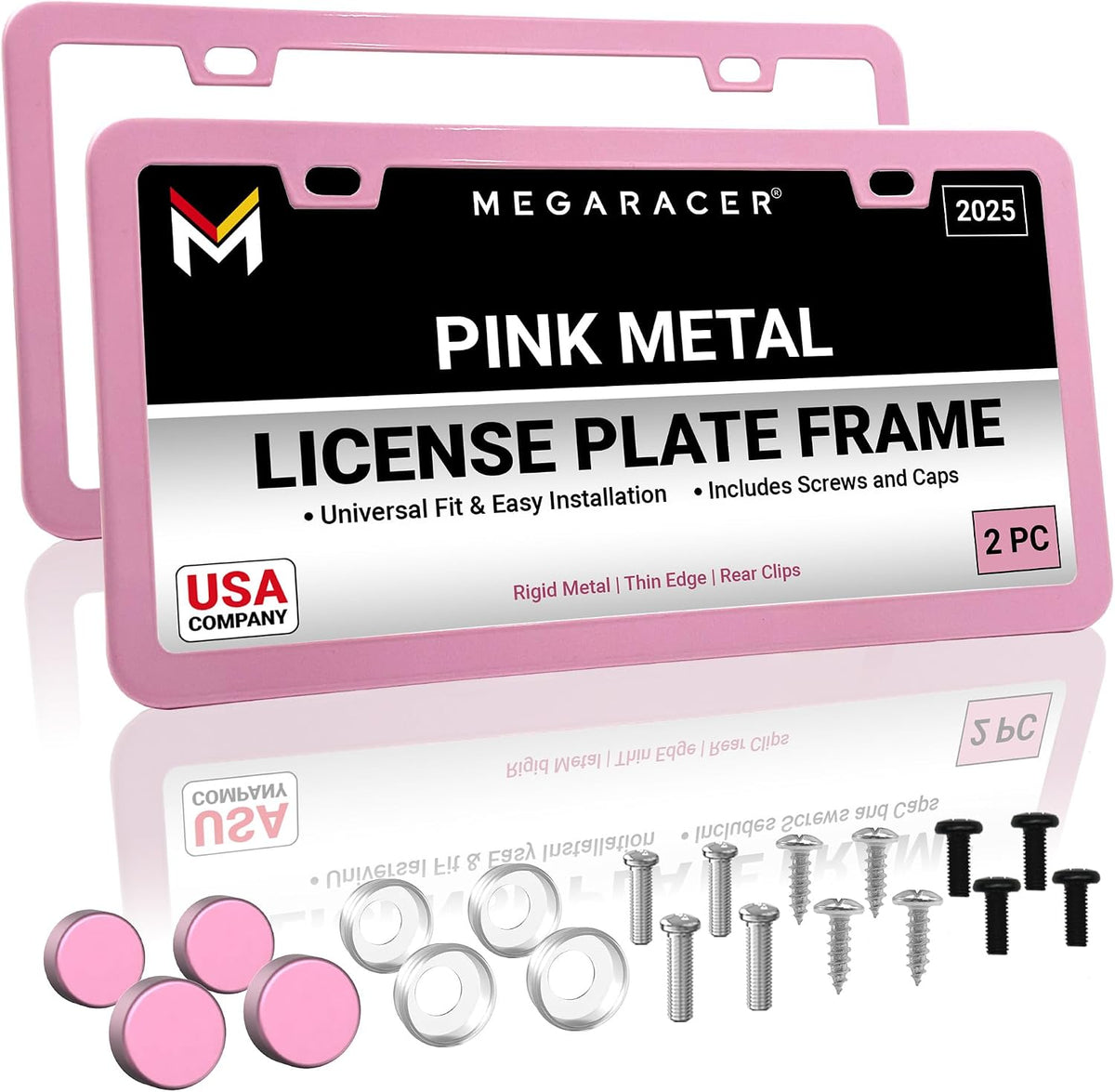 Premium Princess Pink License Plate Frames – 2 Pack, Rust-Free Stainless Steel
