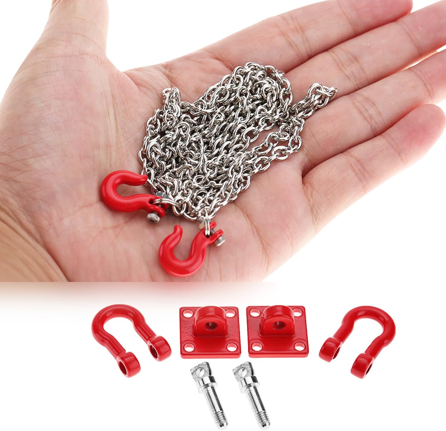 RC Tow Hook Chain, Metal Lightweight Durable, with U Shaped Pull and Buckle Components, for 1/10 Scale RC Crawler Car Hsp