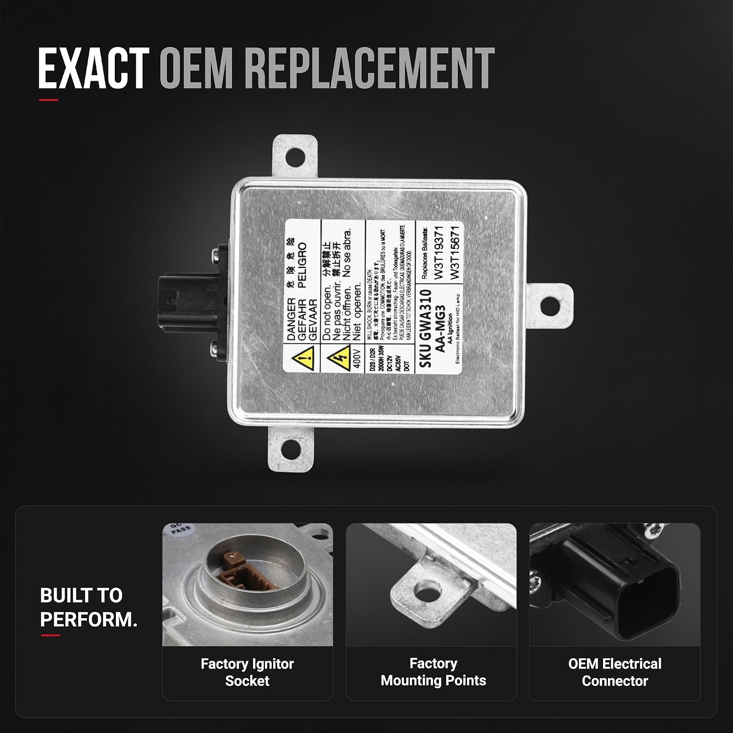 HID Xenon Headlight Ballast - Compatible with Acura, Honda, Mazda & More - CSX, ILX, MDX, RDX, TL, TSX - Headlight Control Unit - HID Control Module - Replaces W3T19371, 33119-SAA-013-2006-2014
