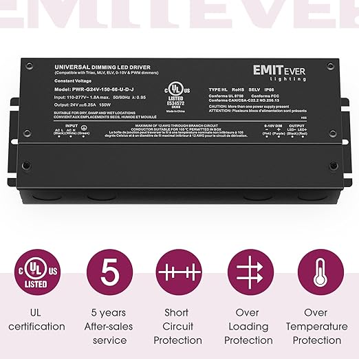EMITEVER Dimmable Led Driver, 2 Packs 150W AC 110V-277V to DC 24V Transformer - Image 7