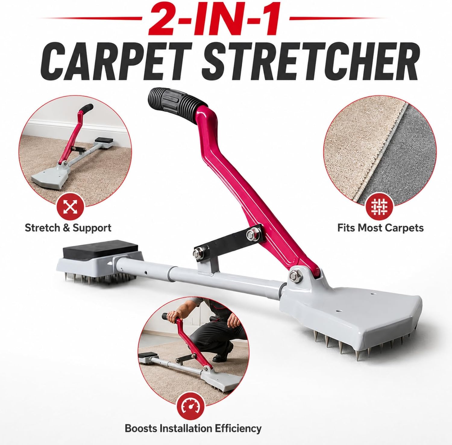Carpet Stretcher Tool with 20 Steel Pins, Professional Carpet Kicker for Carpet Installation, Heavy Duty Carpet Stretching and Repair Tool
