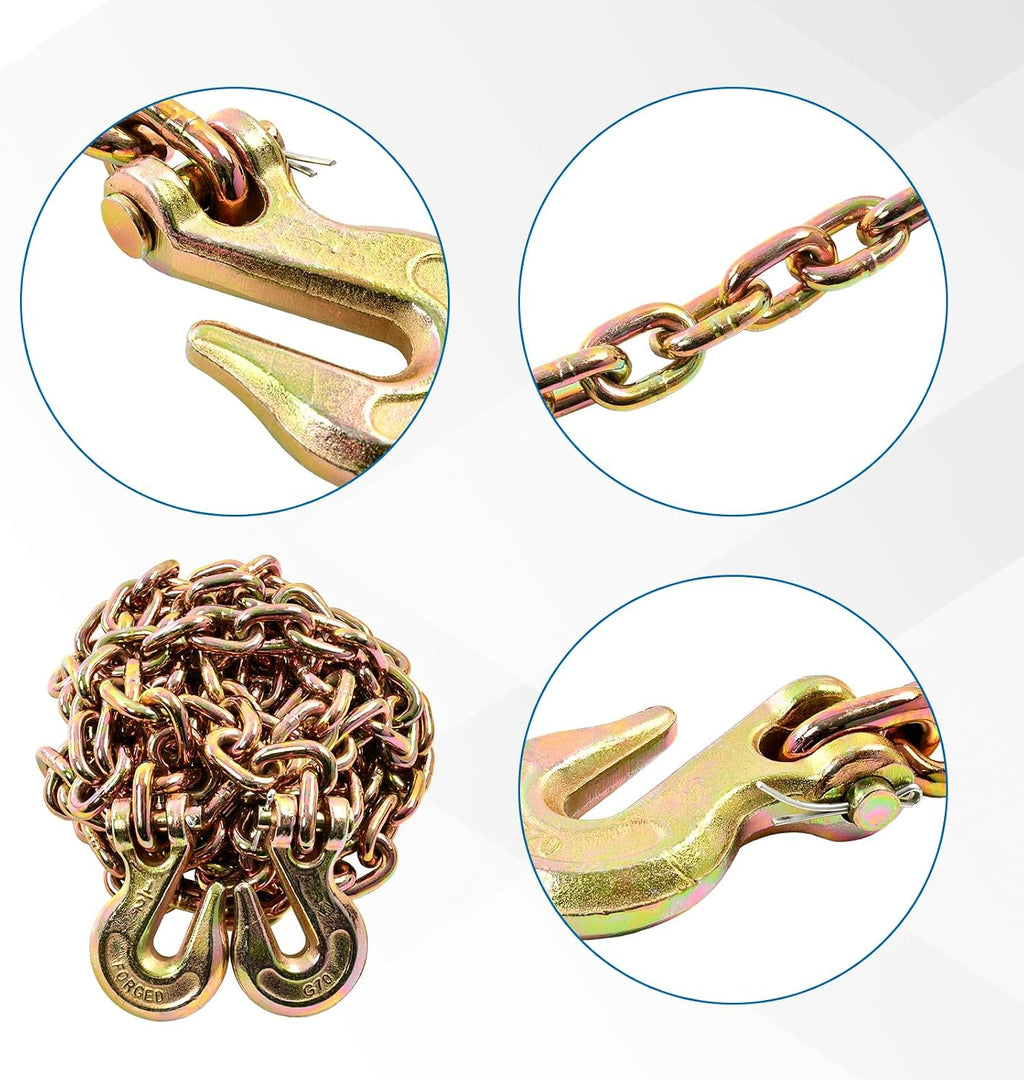 1/2 Inch x 20 Feet Transport Binder Chain G80 Safey Tow Chain with Grab Hooks 12000 Lbs Safe Work Load for Transporting Towing Tie Down Binding Equipment