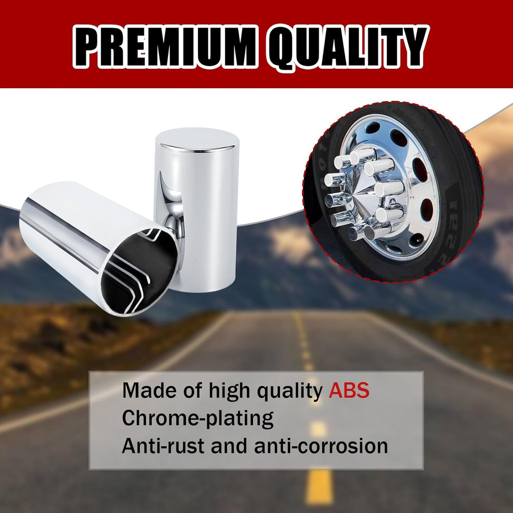 33mm x 3 1/2" Lug Nut Cover ABS Chrome Plastic Cylinder Nut Cover, Push-On fit Hub Piloted Wheels, Complete Axle Cover Kits, Lug Nut Covers for Semi Trucks Trailers, 20 Pack
