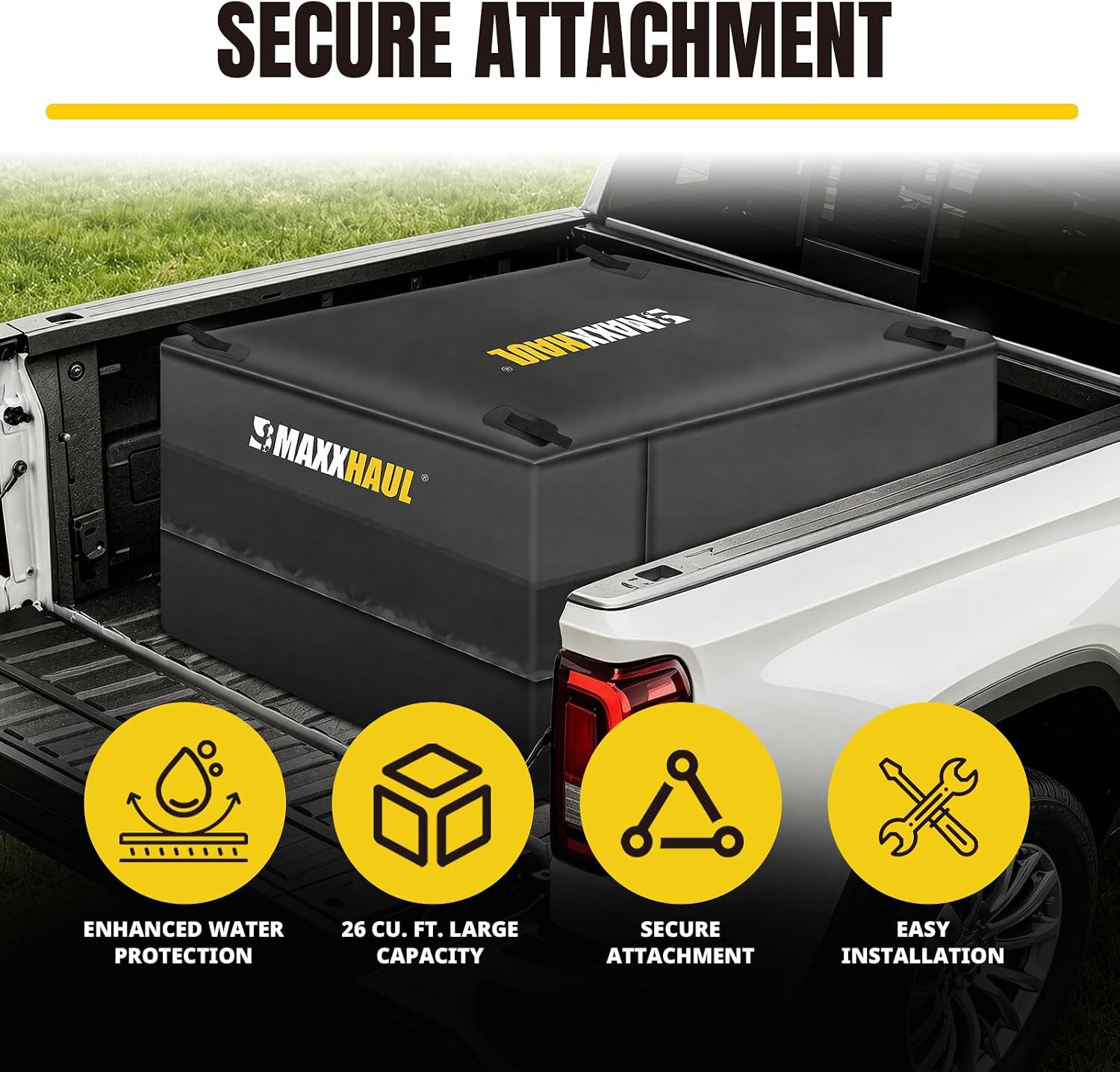 MaxxHaul Truck Bed Cargo Bag - 26 Cu. Ft. Heavy Duty Waterproof Carrier for Pickup Trucks & SUVs - 50"x40"x22" - Includes Bungee Cords (50130)