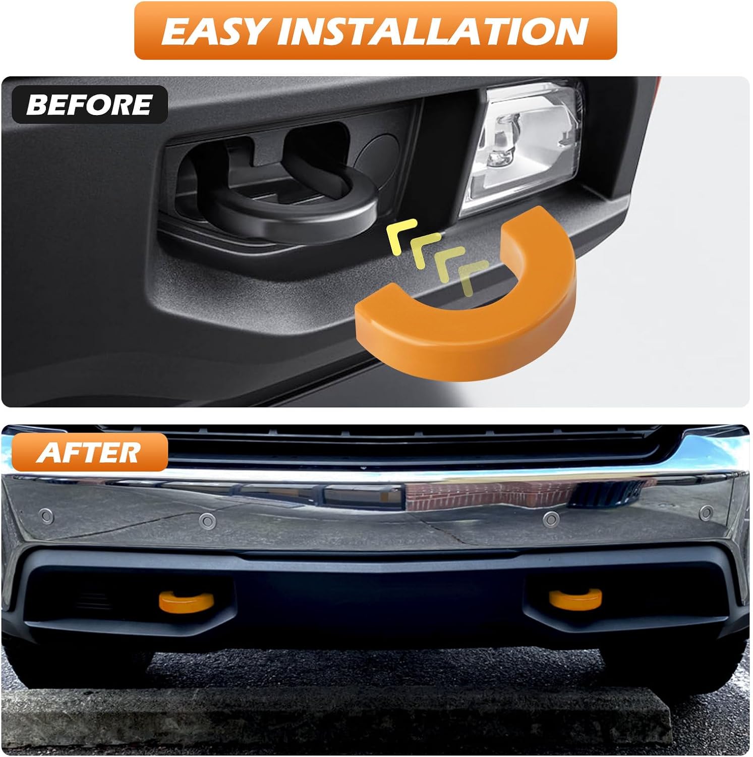 Tow Hook Covers Fit for Chevy Silverado 1500 2007-2026/GMC Sierra 1500 2007-2018, Customized Car Tow Hooks Compatible with Chevrolet Silverado 1500 Accessories 2007-2026 (Orange)