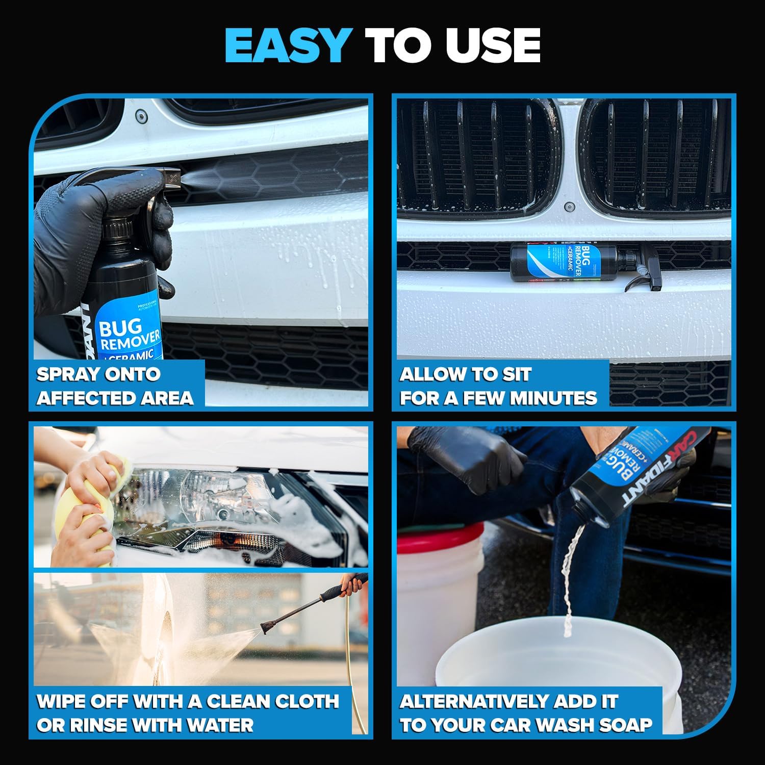 Carfidant Bug Remover for Cars Exterior with Ceramic Coating - Easily and Safely Clean Bug Splatter, Bird Poop - 18oz with Microfiber Towel + Gallon