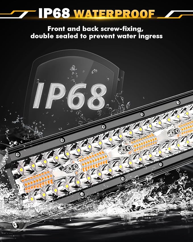 Auxbeam 20 Inch 420W LED Light Bar, 6 Modes Strobe Amber Pod Lights Yellow Fog - Image 5