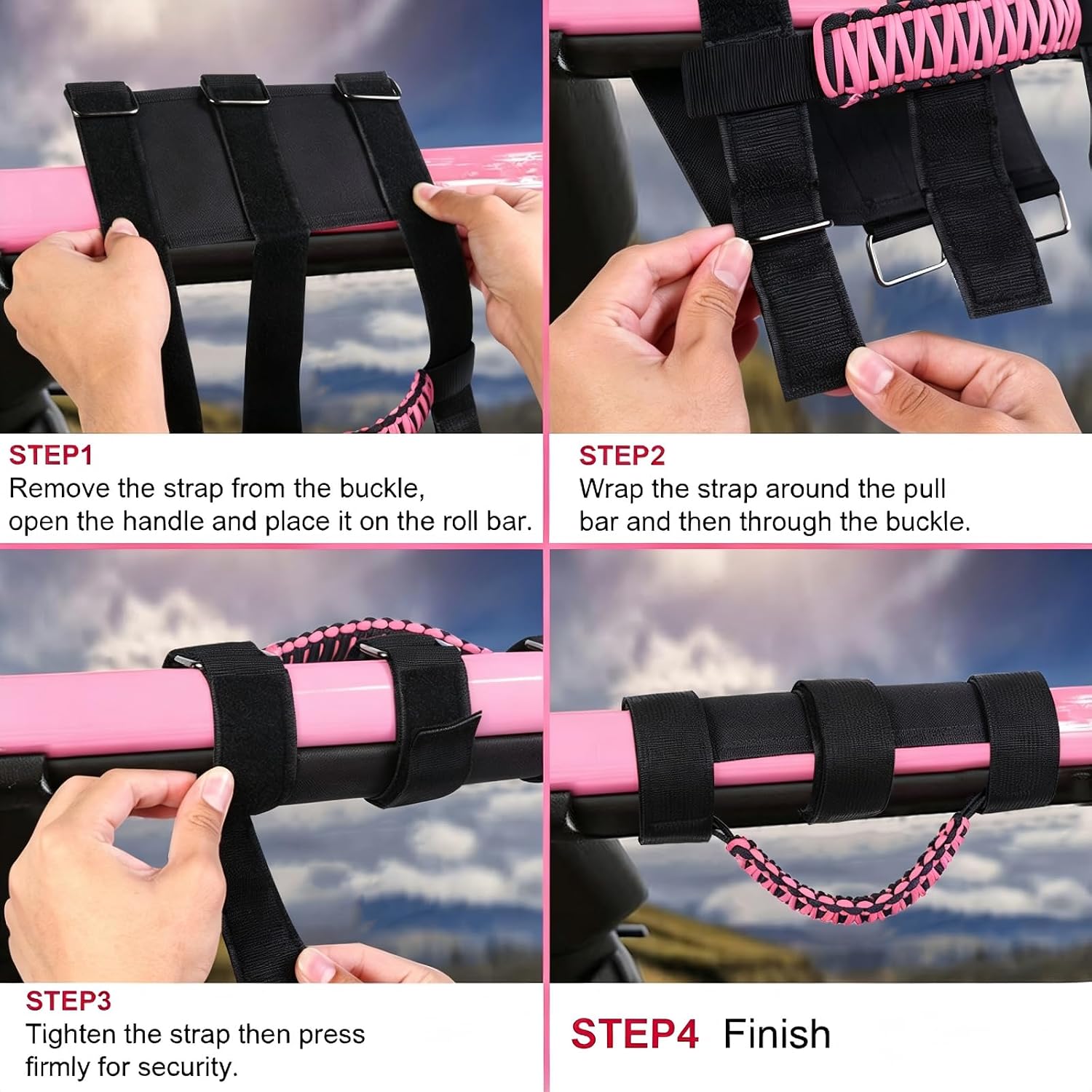 Grab Handles with Steel Buckle for Wrangler JK JL TJ YJ JT Roll Bar