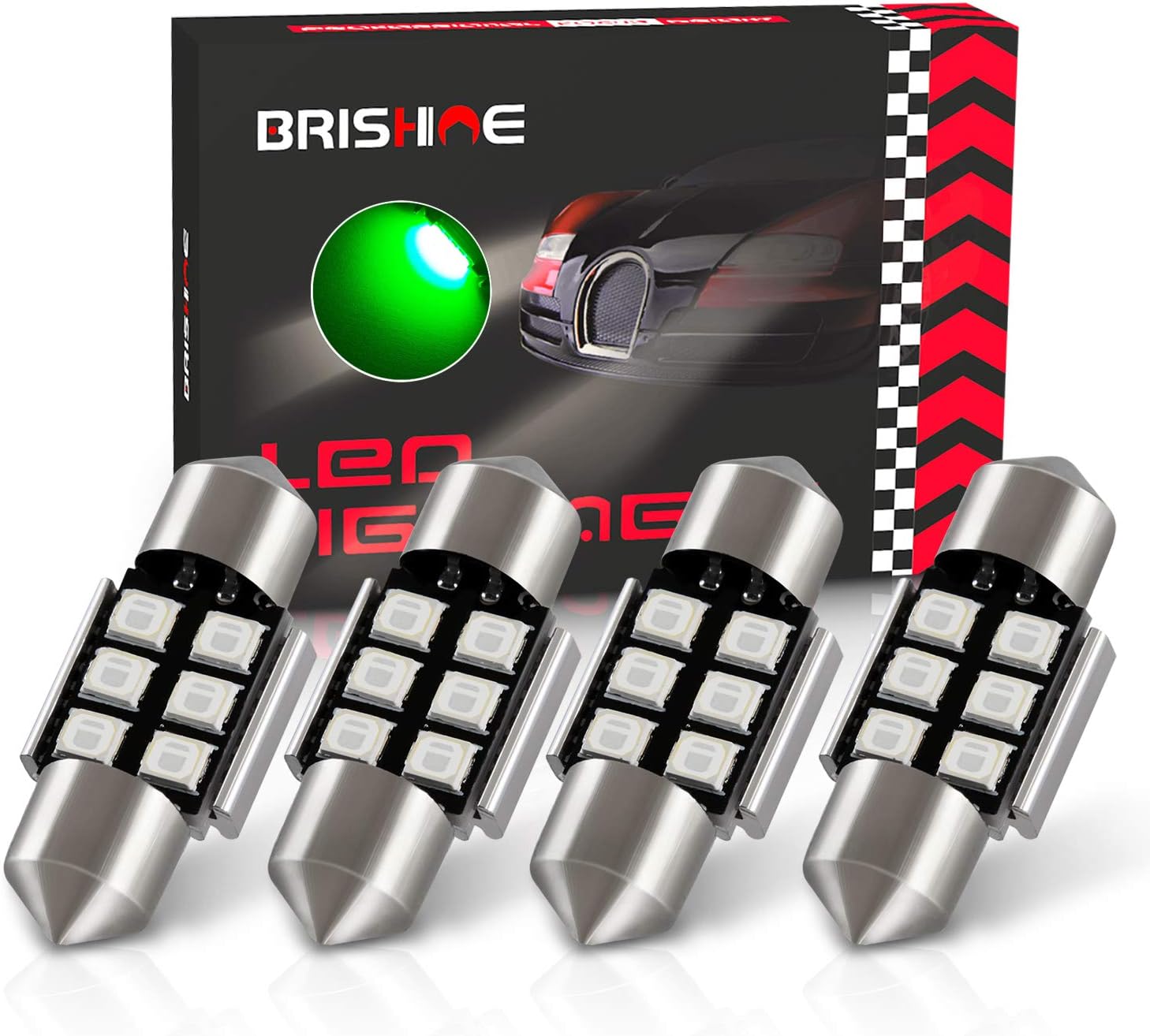 4PCS Festoon 28MM 29MM DE3175 LED Bulbs, 2835 Chipsets Canbus Error Free 1.1” DE3021 3175 3022 N3 LED Bulbs for Car Interior Dome Map Door Courtesy License Plate Lights, Green