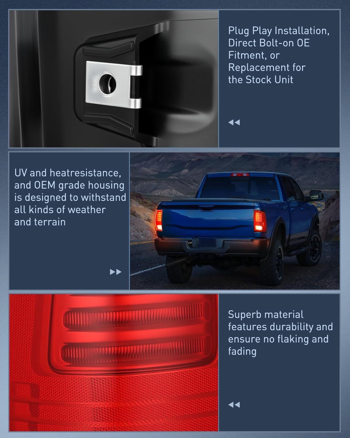 Nilight Taillight Assembly Compatible with 2013 2014 2015 2016 2017 2018 Dodge Ram 1500 2014-2018 Ram 2500 3500 LED Style Driver Side and Passenger Side Rear Tail Light with Bulbs