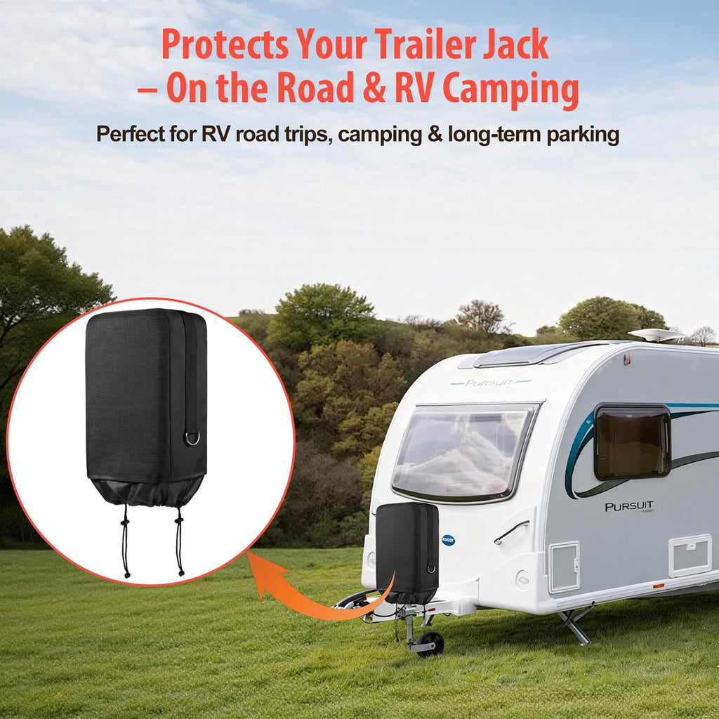 RV Electric Tongue Jack Cover with D Rings - 600D Oxford Fabric Universal Trailer Electric Tongue Jack Protective - Heavy-Duty Waterproof Hitch Cover for Outside RV Parts Camper Accessories