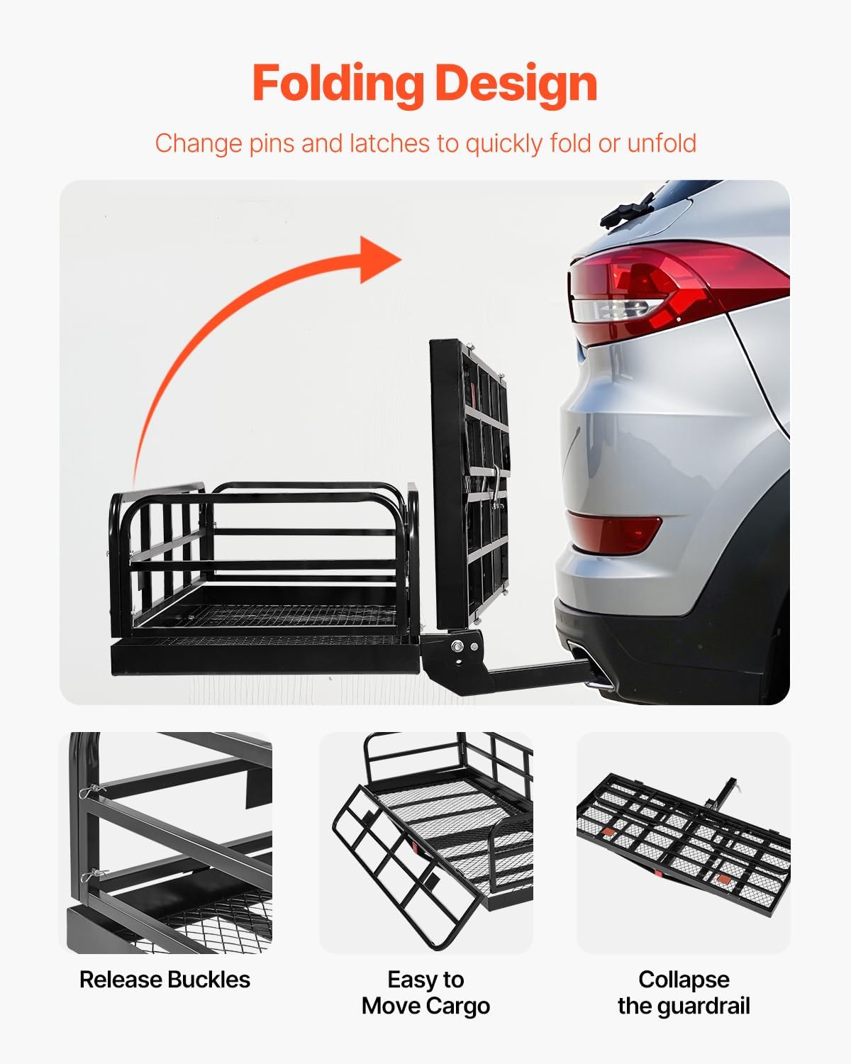 VEVOR 60x24x14 in Hitch Cargo Carrier, 500lbs Capacity Folding Trailer Hitch Mount Cargo Basket, Steel Luggage Carrier Rack Fits 2" Hitch Receiver for SUV Pickup Truck