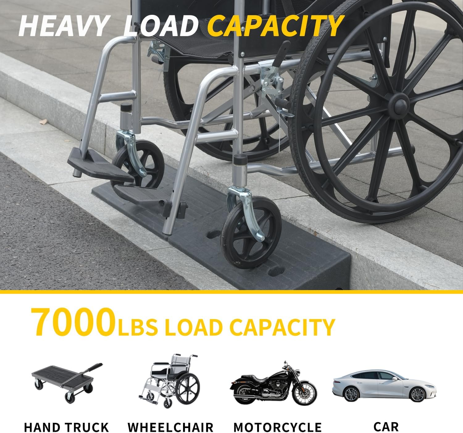 Rubber Curb Ramps for Driveway Curb Ramps for Sidewalks Door Ramps for Thresholds Heavy Duty 2 Pack 4 inch Rise Ramps for Wheelchairs Shed Ramp for Riding Mower 7000lbs Powersport Loading