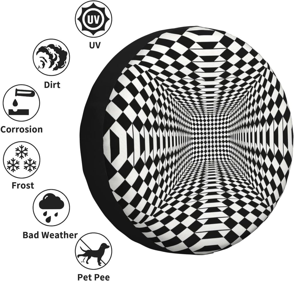 Black and White Chess Grid Print Universal Spare Tire Cover for RV, Jeep | Wheel Protector Fits Rv, Trailer, Jeep, Shield Tires From Sun, Dirt And Rain For Outdoor Storage