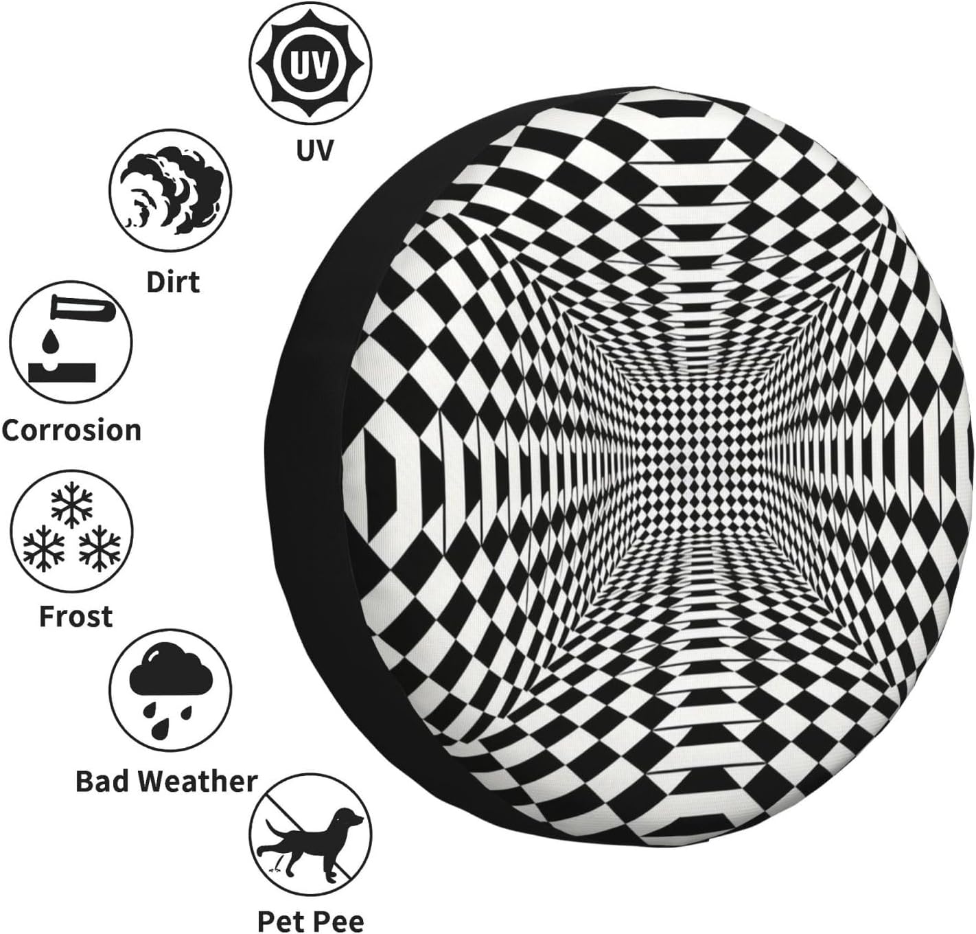 Black and White Chess Grid Print Universal Spare Tire Cover for RV, Jeep | Wheel Protector Fits Rv, Trailer, Jeep, Shield Tires From Sun, Dirt And Rain For Outdoor Storage
