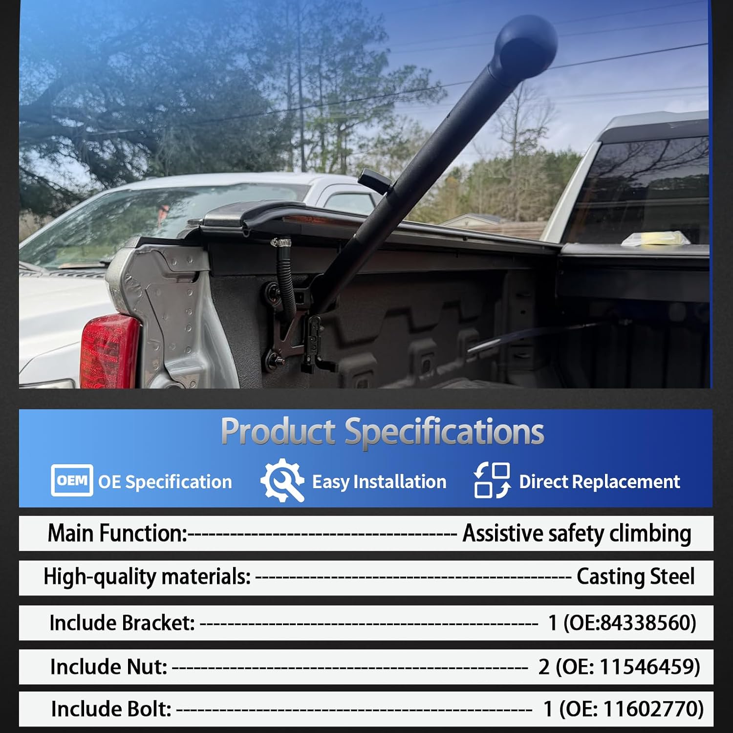 85116689 Auxiliary Tailgate Step Handle Compatible with Chevy Silverado & GMC Sierra 1500 2500 HD 3500 HD 2019-2026, Pickup Box Aux E/Gate Step Armrest Replaces# 84726114 84338560 85102001