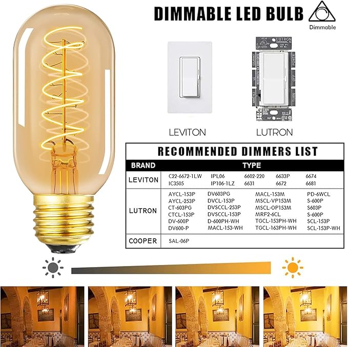 Vintage LED Spiral Filament Bulb T14, E26 Base, 4W Equivalent, 40W Warm White - Image 5