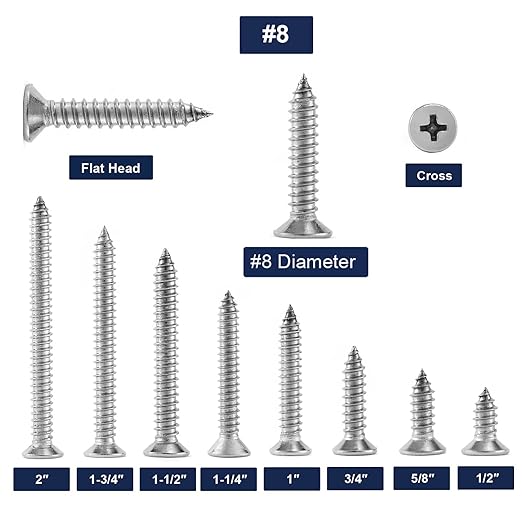 #8 x 1-1/4" Wood Screw 100Pcs 18-8 Stainless Steel Screws Flat Head Phillips - Image 3