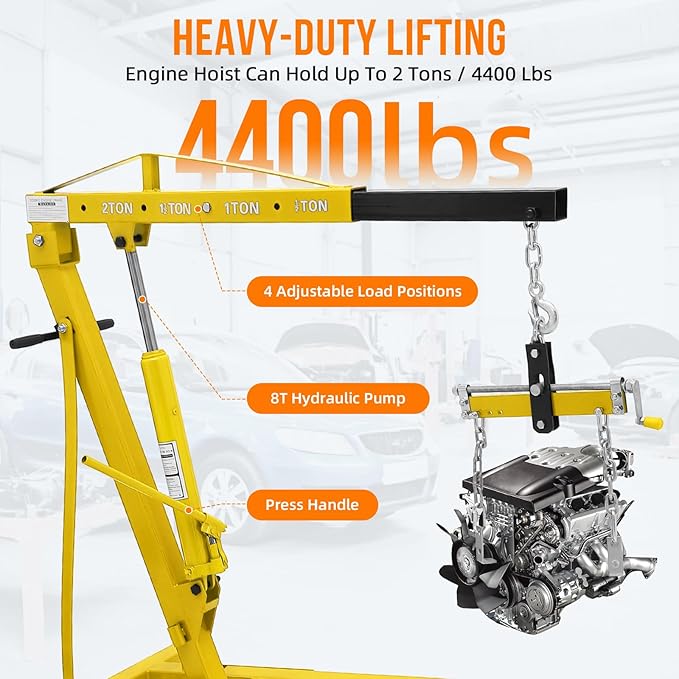 Engine Hoist with Lever, 2 Ton 4000 Lbs Heavy Duty Folding Cherry Picker Engine - Image 2