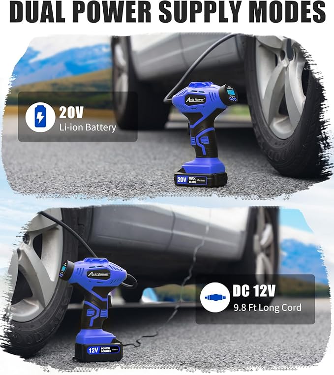 AVID POWER Cordless Tire Inflator Portable Air Compressor, 20V Rechargeable