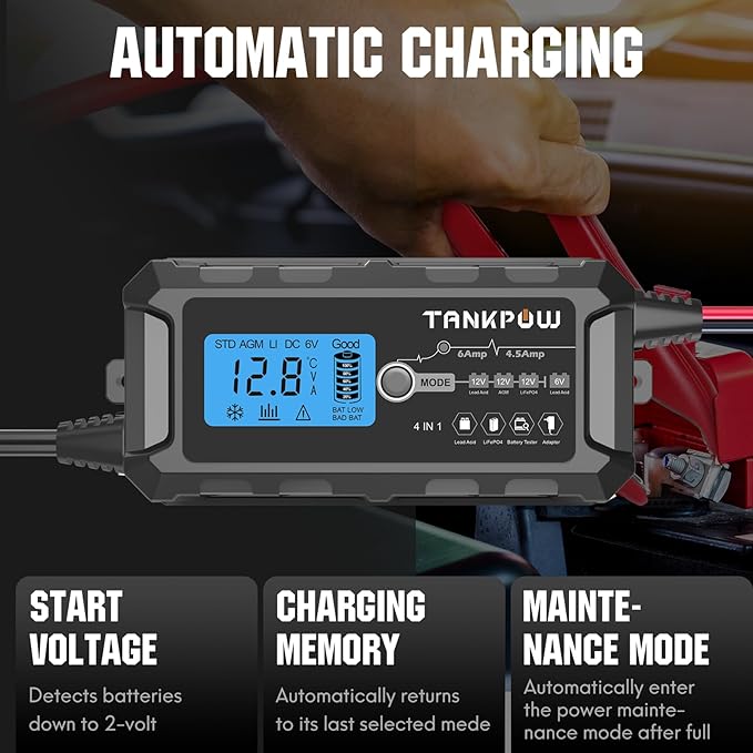 6-Amp Automotive Battery Charger, 6V and 12V Smart Car Battery Charger - Image 4