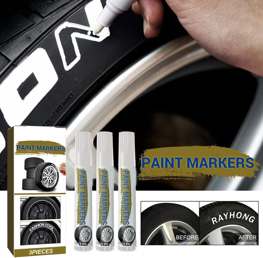 3Pieces Paint Pen for Car Tires, White Paint Pens Waterproof Tire Marker Lettering Paint Pen