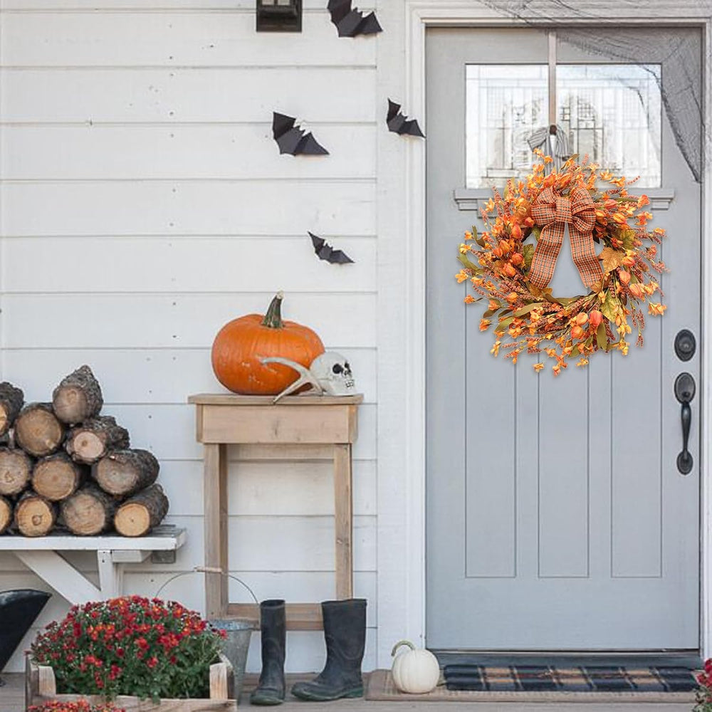 Idyllic 18 Inches Artificial Fall Wreath, Autumn Decoration with Berries &amp...