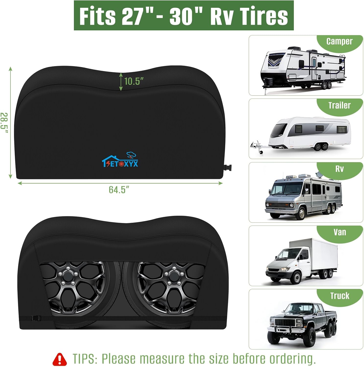 RV Tire Covers, 300D Trailer Tire Covers Fit 27"-30" Diameter Tire | 2 Pack RV Wheel Covers, Waterproof Dual Tire Cover for Camper SUV/RV/Trailer/Truck