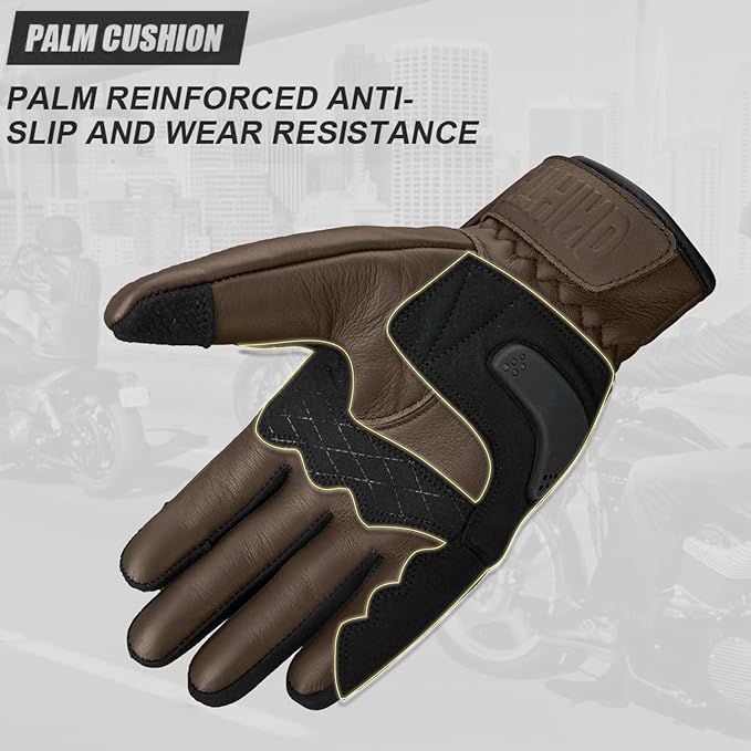 Leather Motorcycle Gloves for Men and Women | Touchscreen | Full Finger | - Image 4
