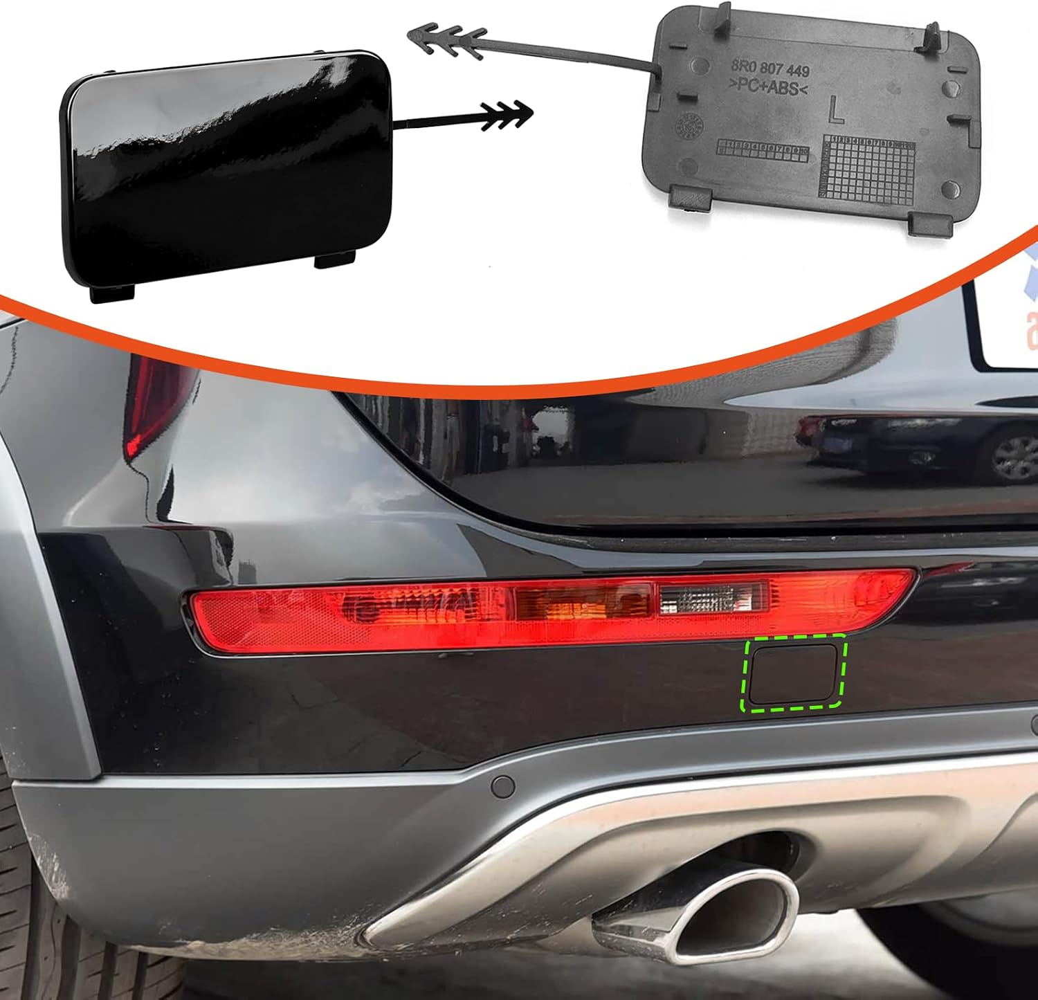 Yumzeco 1PC Compatible with Audi Q5 Rear Tow Hook Cover 2008 2009 2010 2011 2012 2013 2014 2015 2016 2017, Driver Side Audi Q5 Rear Bumper Trailer Cover Replace for 8R0807449/8R0807450 - Left, Black