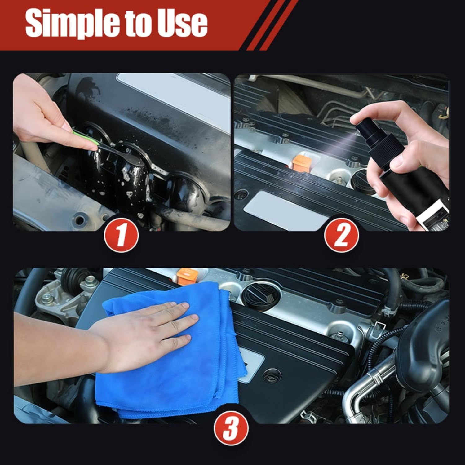 Engine Cleaner Spray for Car, Automotive Engine Compartment Coating Agent Grease and Dirt, Engine Bay Cleaning Solution for Vehicle Maintenance, Car Care Cleaning Spray 120ml (2Pcs)