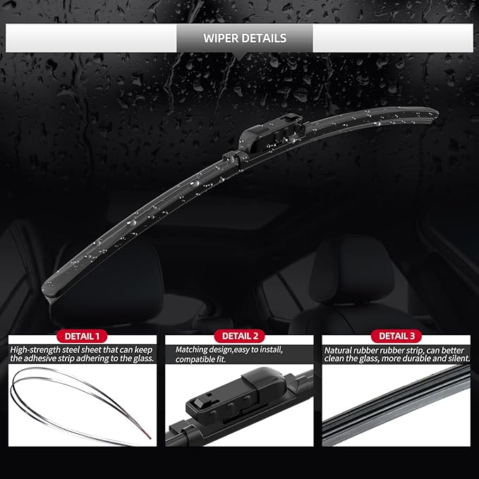 Replacement for BMW X7 Windshield Wiper Blades, 3 Pieces of Car Front and Rear - Image 4