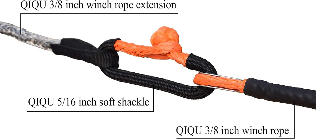 QIQU Synthetic Soft Shackle for Boating ATV UTV SUV 4X4 Truck Recovery Together with Recovery Rope 1 Pack (5/16'', Orange)