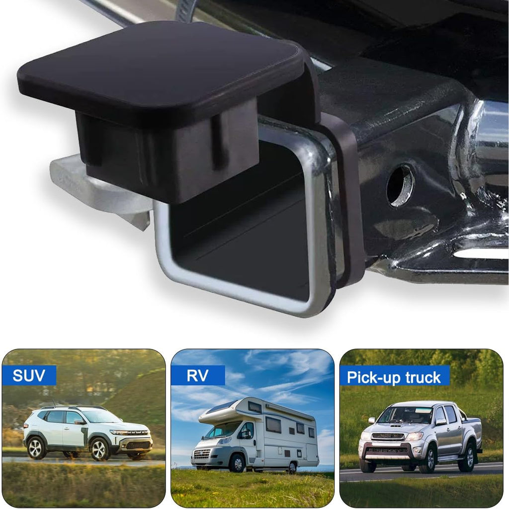 2 Inch Rubber Trailer Hitch Cover, Anti-Drop Strap Tube Plug Cap, Fits Most 2" x 2" Vehicle Hitch Receivers for Trucks, SUVs, ATV, Jeeps, RV – Exterior Accessories (1 Pack)