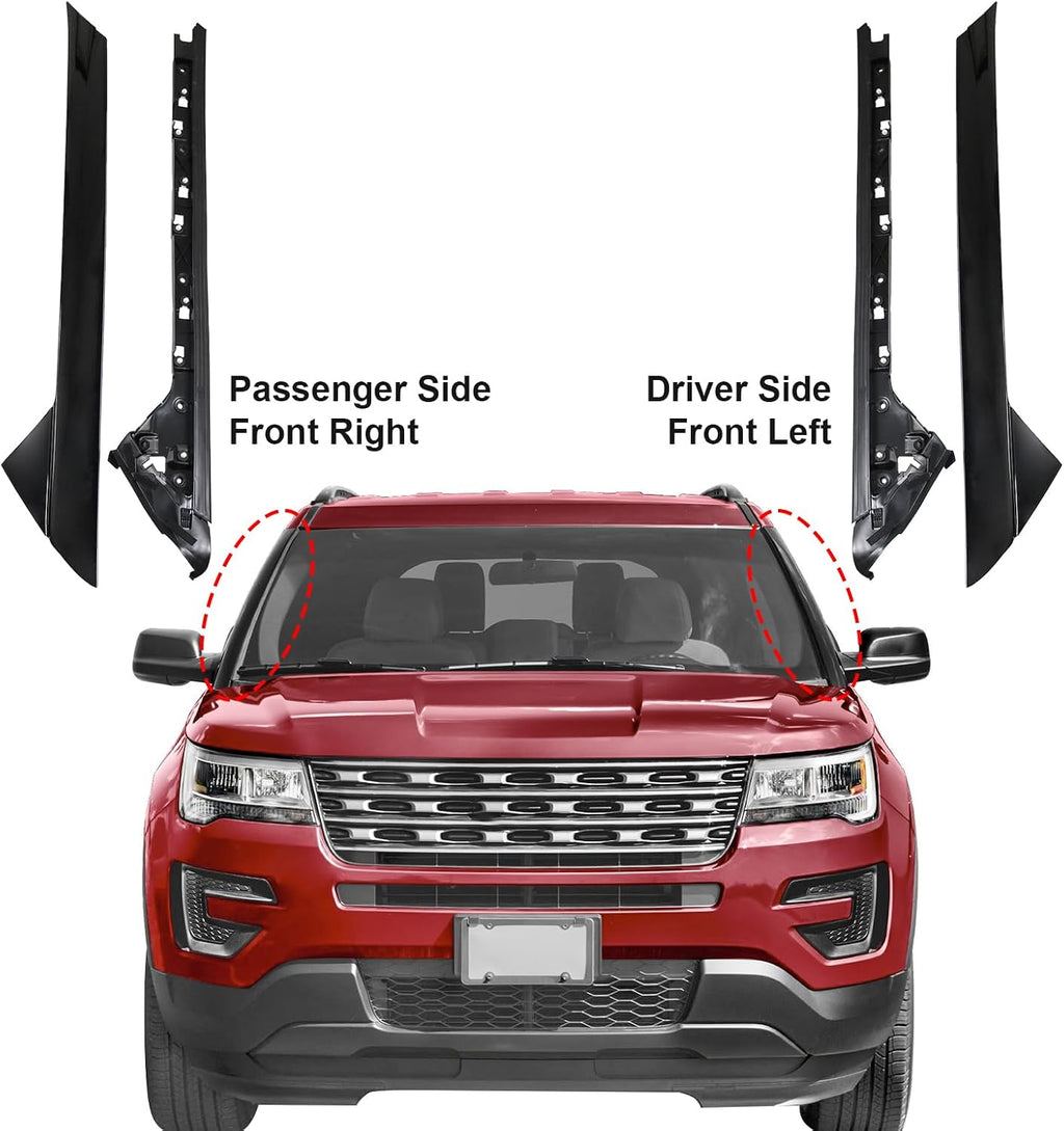 A-Pillar Molding Trim Kit Outer and Inner Trim Set Replacement for 2011-2019 Ford Explorer 4 Door Utility (Left & Right) Replaces 926-451 926-450
