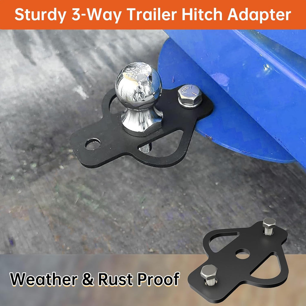3-Way Trailer Hitch Adapter with Bolt for ATV Lawn Mower Golf Cart Yard Cart Garden Tractor Flat Towing Ball Mount