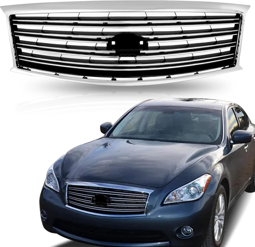 Front Bumper Upper Grille Grill Black And Chrome For 2011 2012 2013 2014 Infiniti M37 M56 Q70 Non Sport