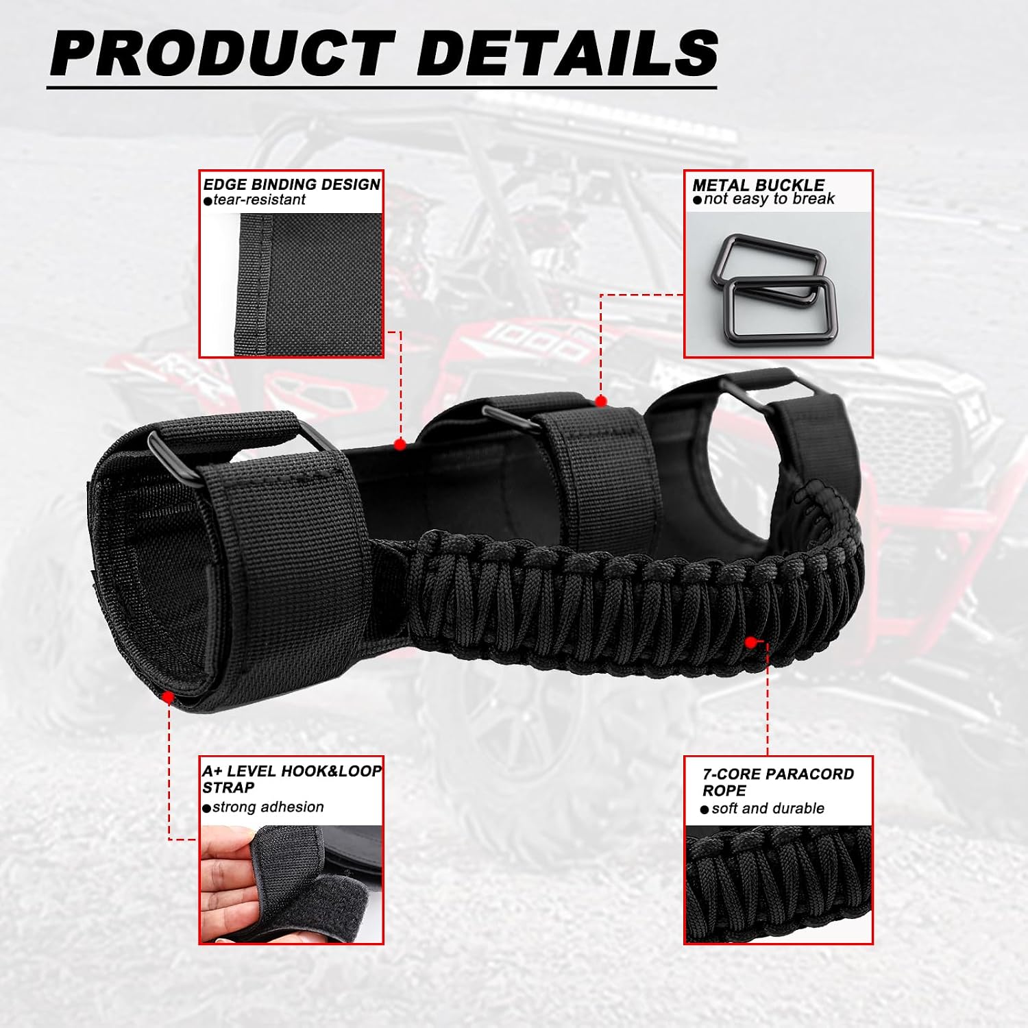 Roll Bar Grab Handles for UTV&ATV Roll Cage Grip Handles for 1.5-2 inch Bars,Compatible with Polaris RZR,Kawasaki Mule,Honda Pioneer,Can Am,etc, 2 Pack (Black)